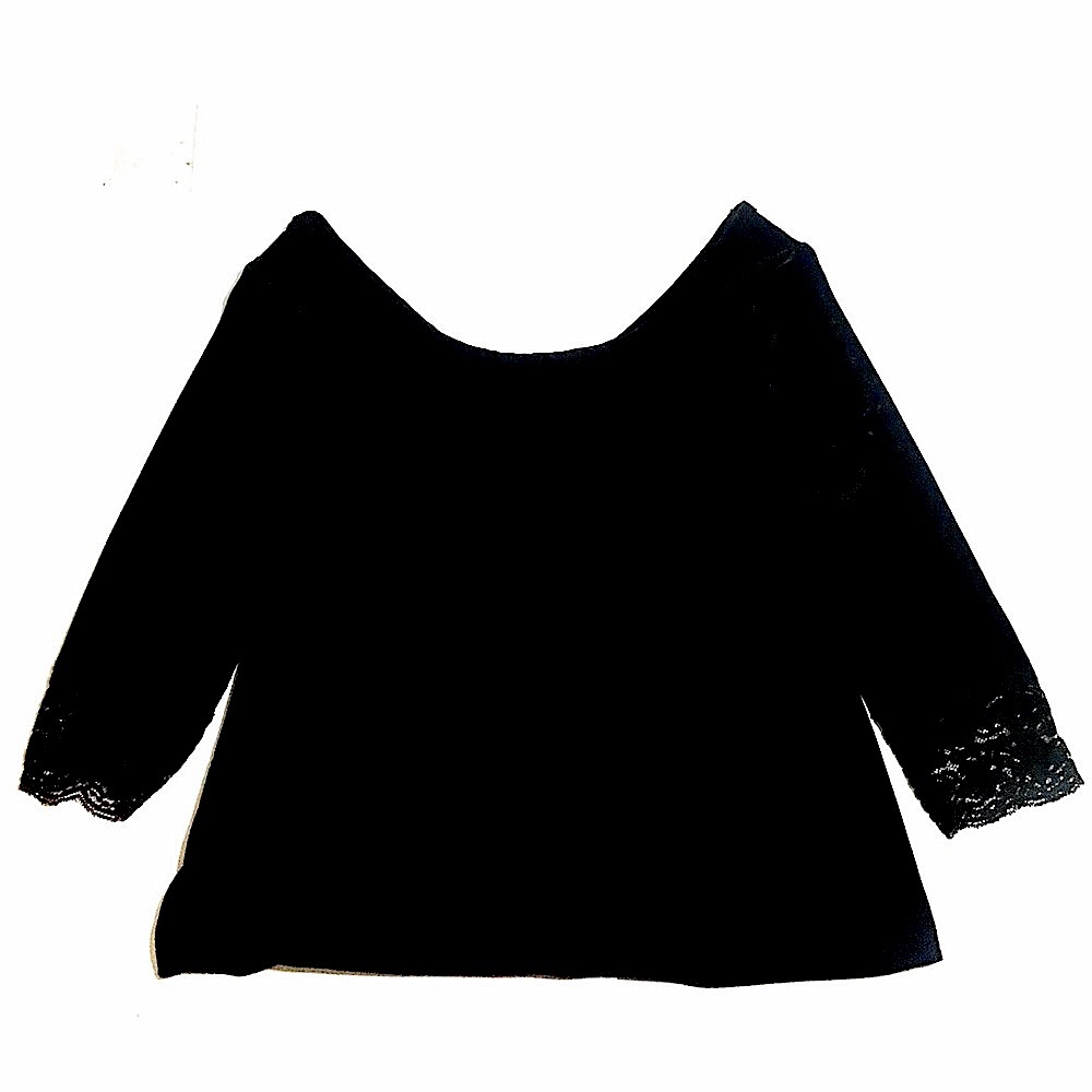 Deb Black Soft Velvet Wide Boat Neck XL Airy Blouse with Lace Cuffs NWT